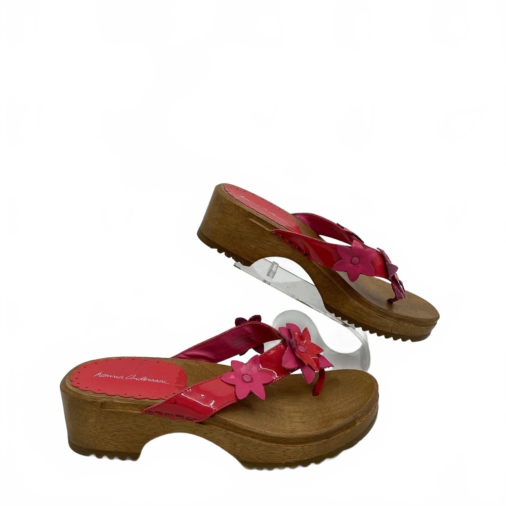 Hanna Andersson Pink Leather Sandals | Wooden Flower Accent, EU37